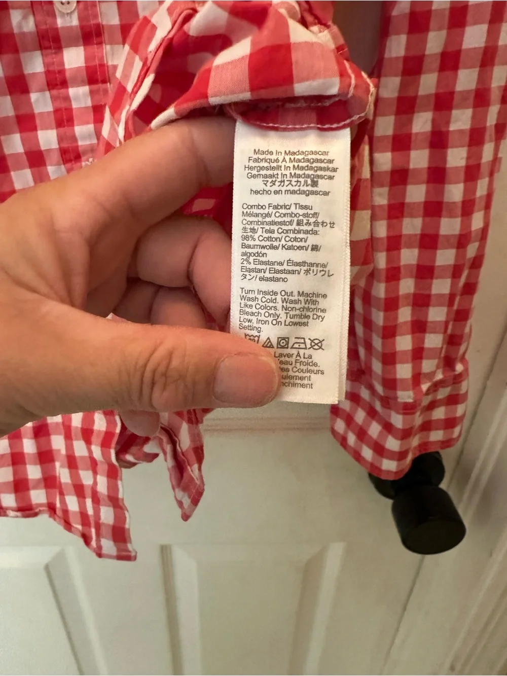 J. Crew Red and White Gingham Button-Down Shirt
